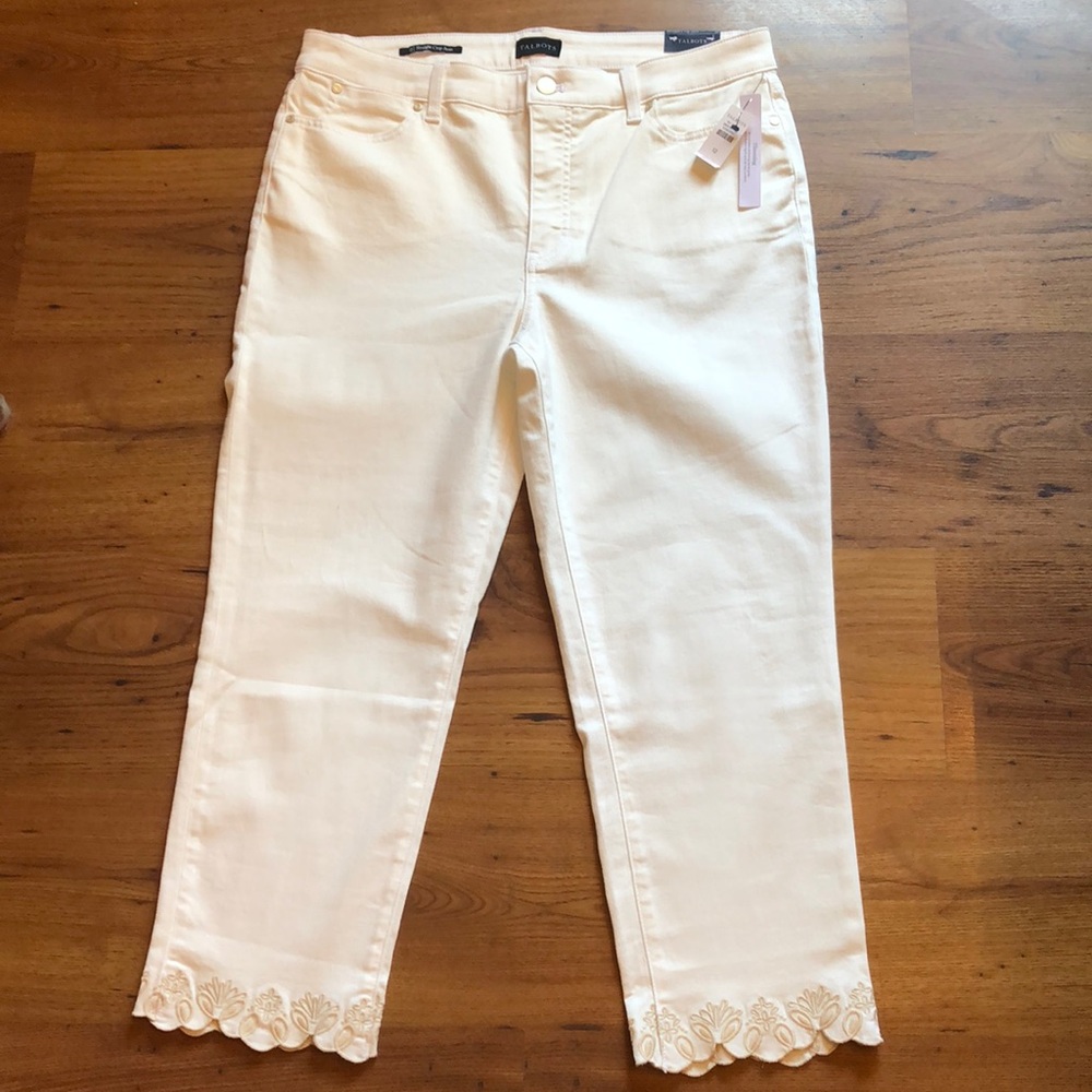 NWT Talbots straight leg cropped jean embroidered hem Size 12